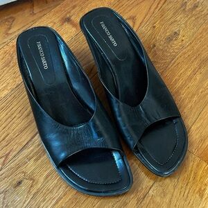 Black Leather Kitten Heel Mules